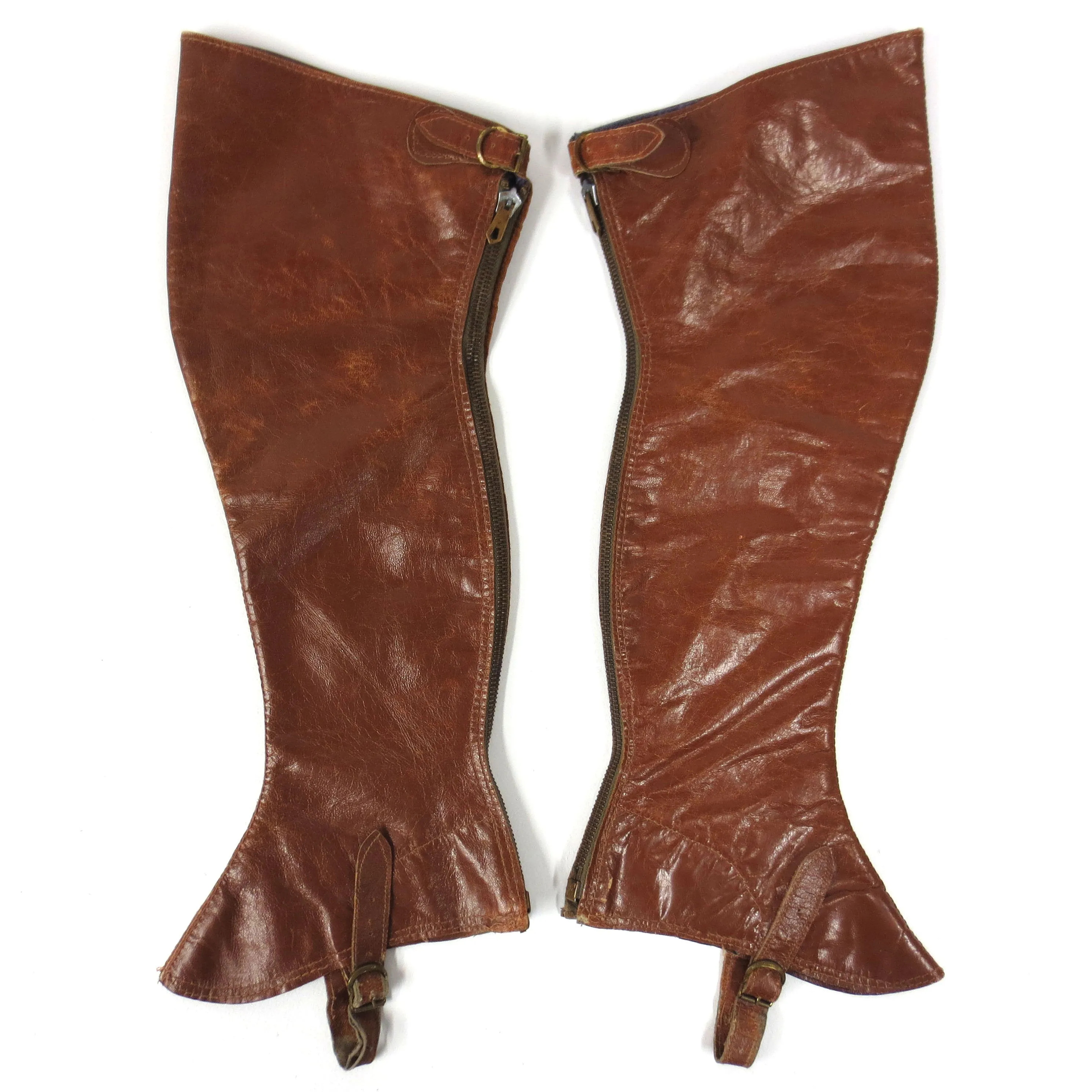 2 Vintage Pairs of Leather Spats Gaiters Leggings, Buckle & Zipper, Horse Riding