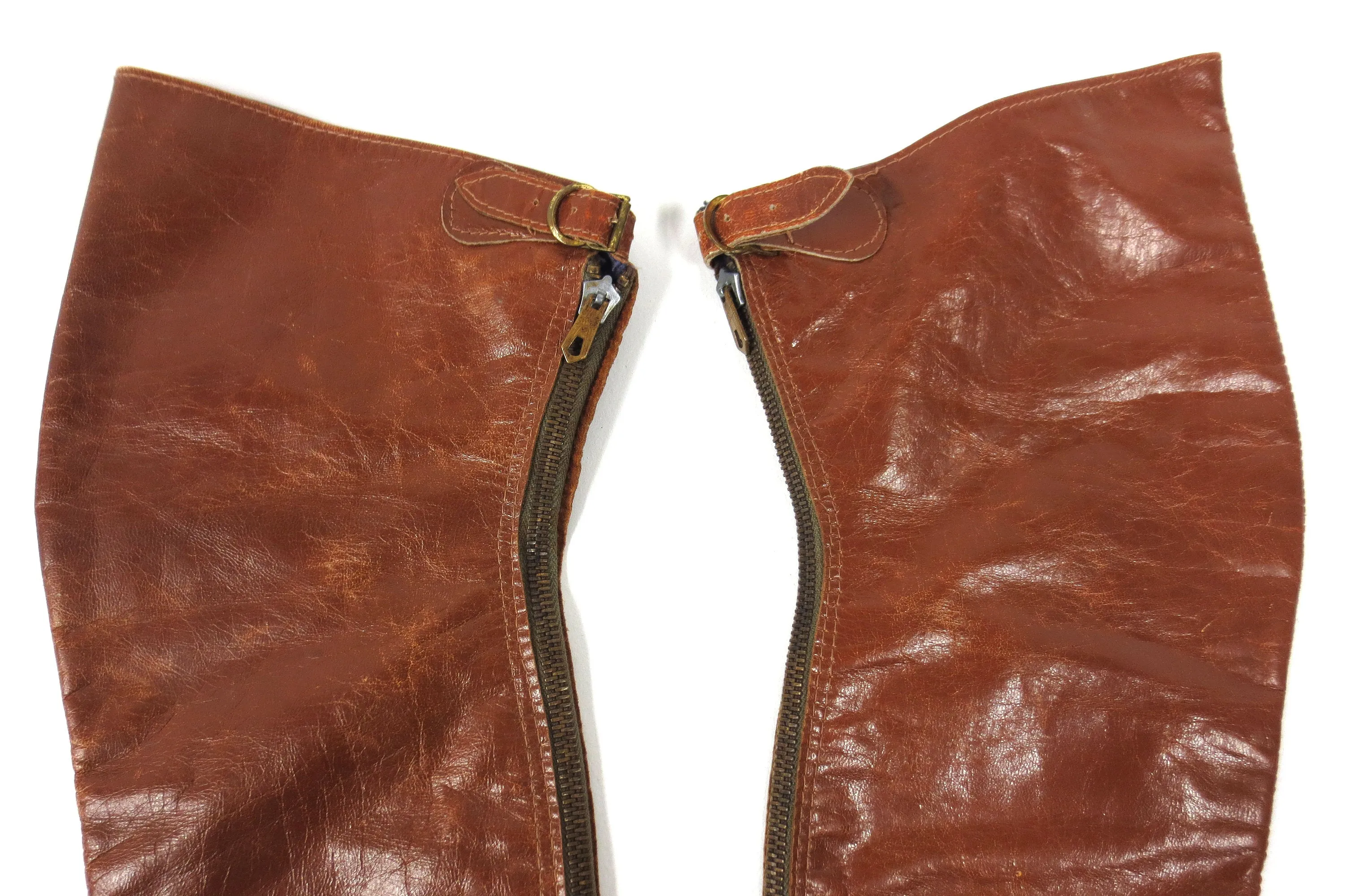 2 Vintage Pairs of Leather Spats Gaiters Leggings, Buckle & Zipper, Horse Riding