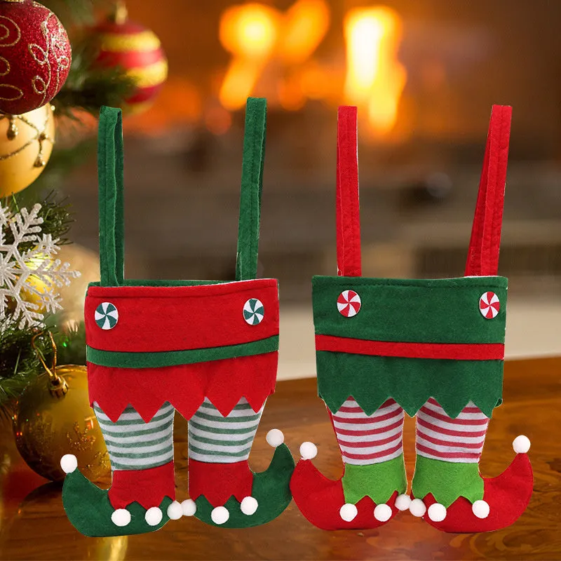 2Pcs Christmas Elf Spirit Stocking Fillers Pants Candy Gift Bags