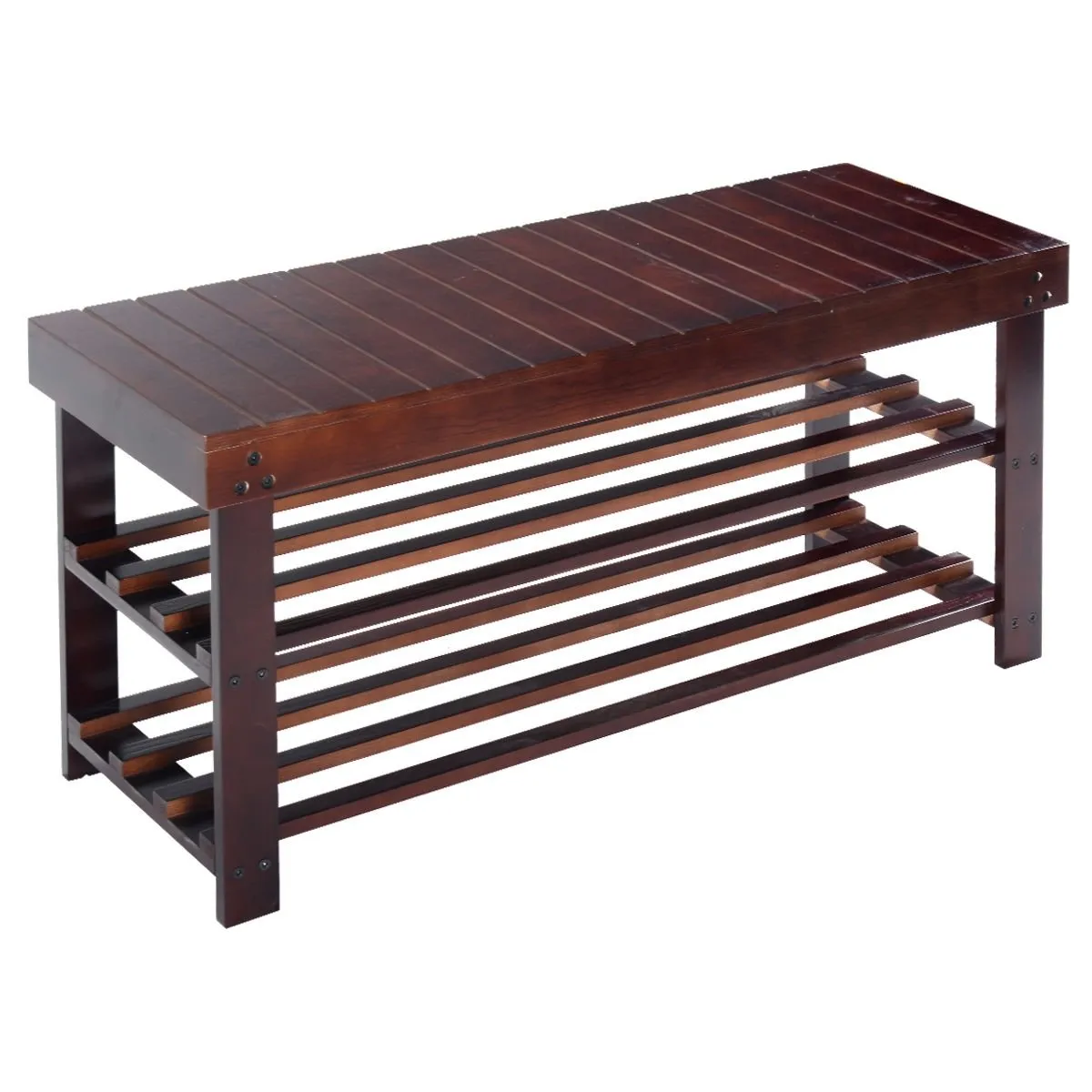 6" Solid Wood Shoe Bench Storage Rack