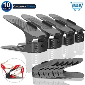 Anclle Adjustable Shoe Slots Organizer, 3 Step Creative Shoe Rack Space Saving Durable Shoe Holder for Shoe Storage Space Saver 10 Packs?Gray?