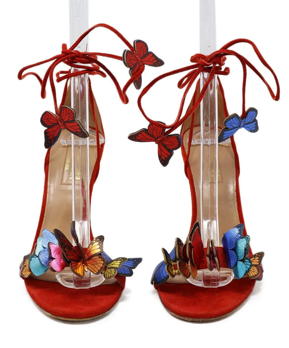 Aquazzura Red Suede Butterfly Sandals sz 6