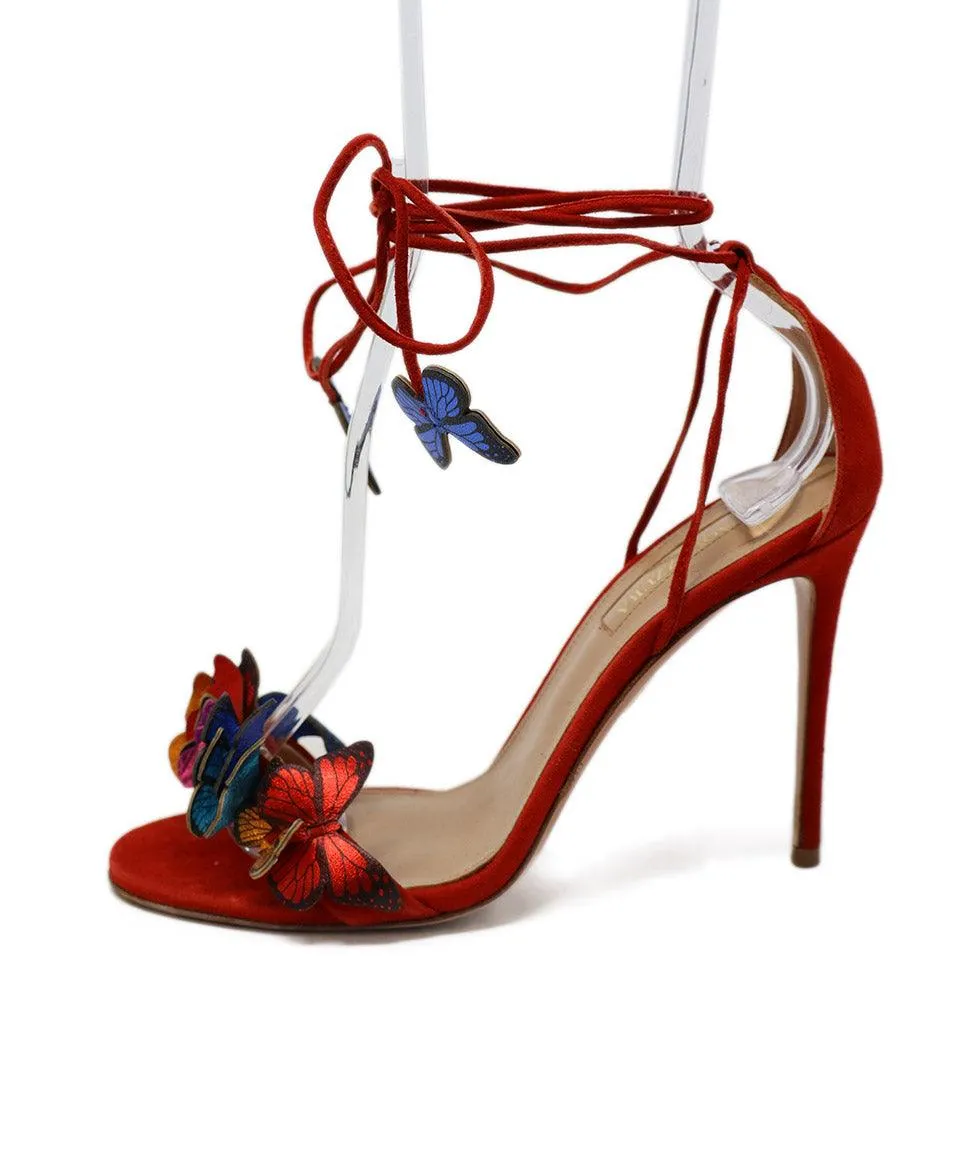 Aquazzura Red Suede Butterfly Sandals sz 6