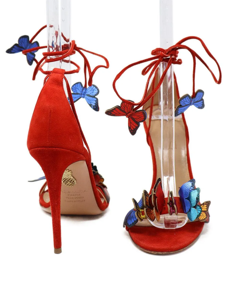Aquazzura Red Suede Butterfly Sandals sz 6
