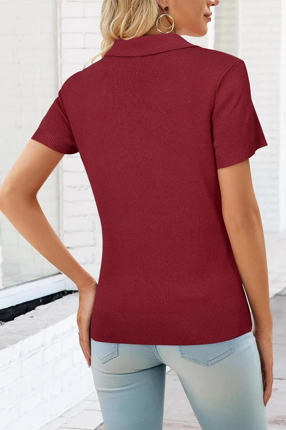 Arach&Cloz Women's Wool Blend Summer Tops Business Casual Polo Shirts