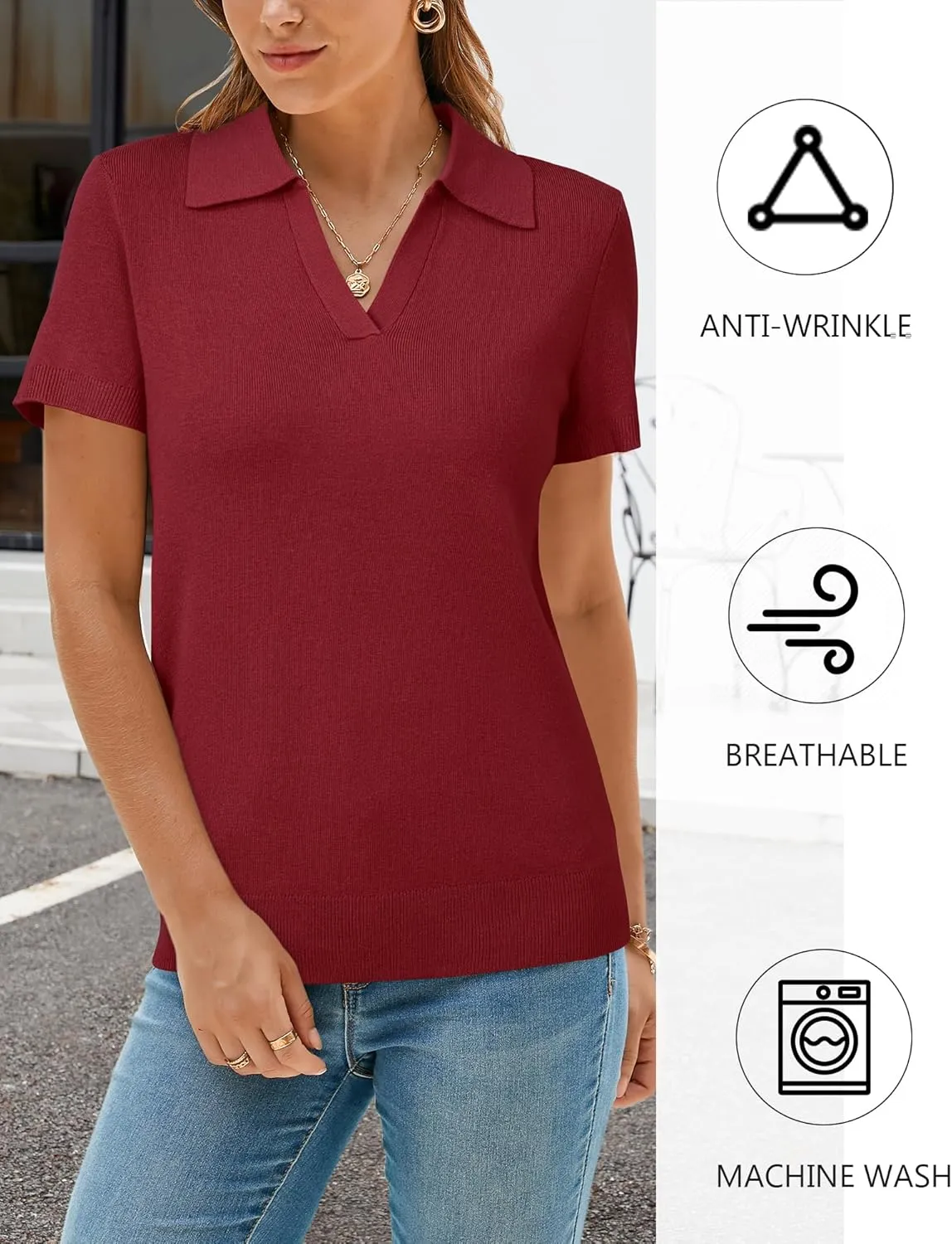Arach&Cloz Women's Wool Blend Summer Tops Business Casual Polo Shirts