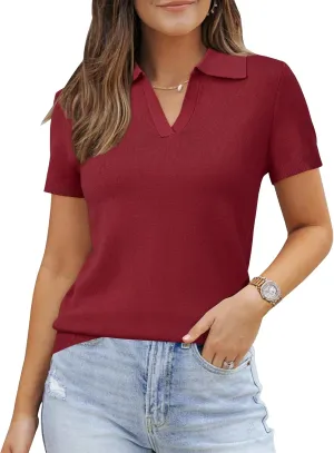 Arach&Cloz Women's Wool Blend Summer Tops Business Casual Polo Shirts