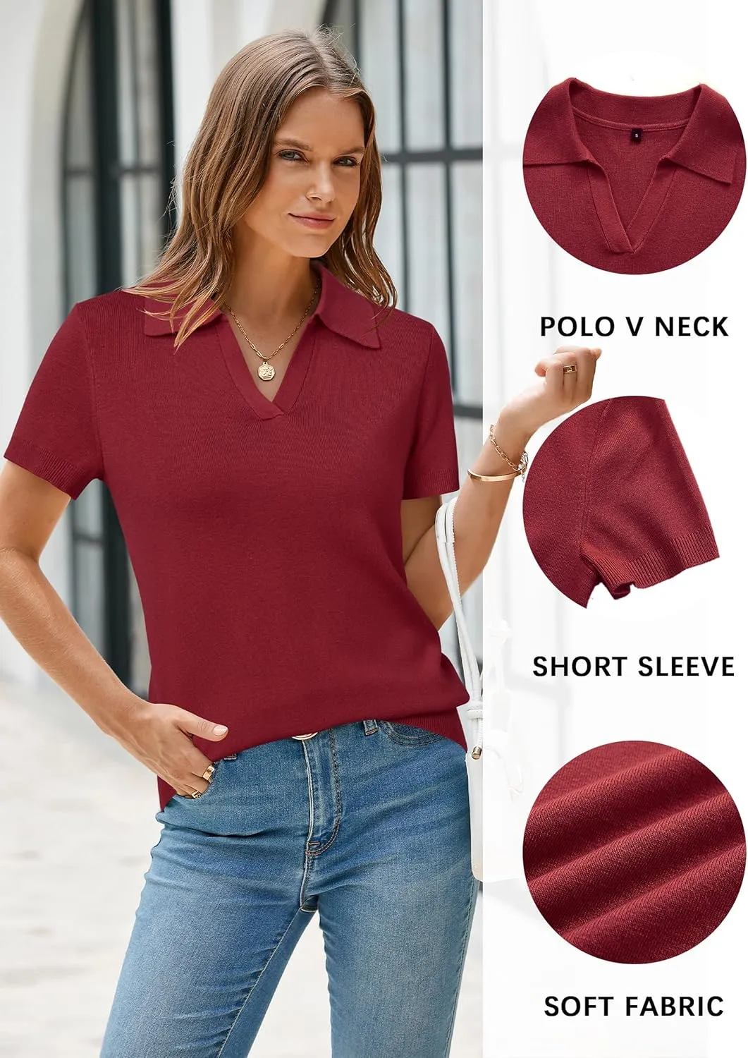 Arach&Cloz Women's Wool Blend Summer Tops Business Casual Polo Shirts