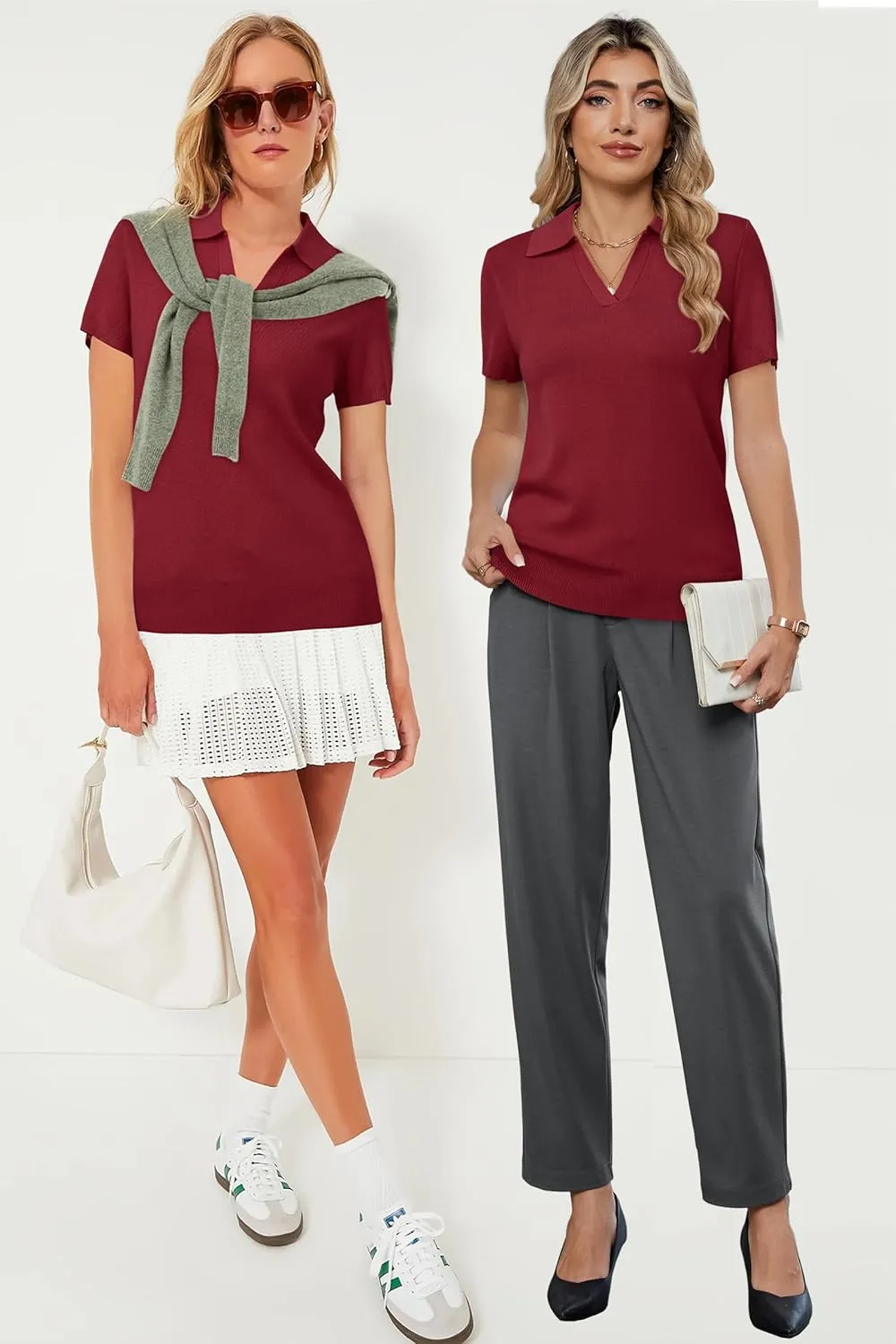 Arach&Cloz Women's Wool Blend Summer Tops Business Casual Polo Shirts