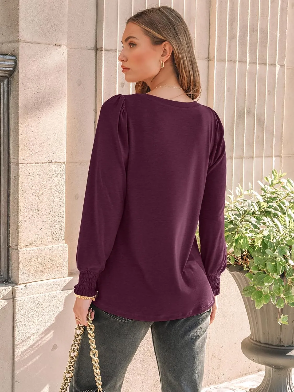 AUTOMET Long Sleeve Shirts Womens Pleated Business Casual Blouses with Smocked Cuffs