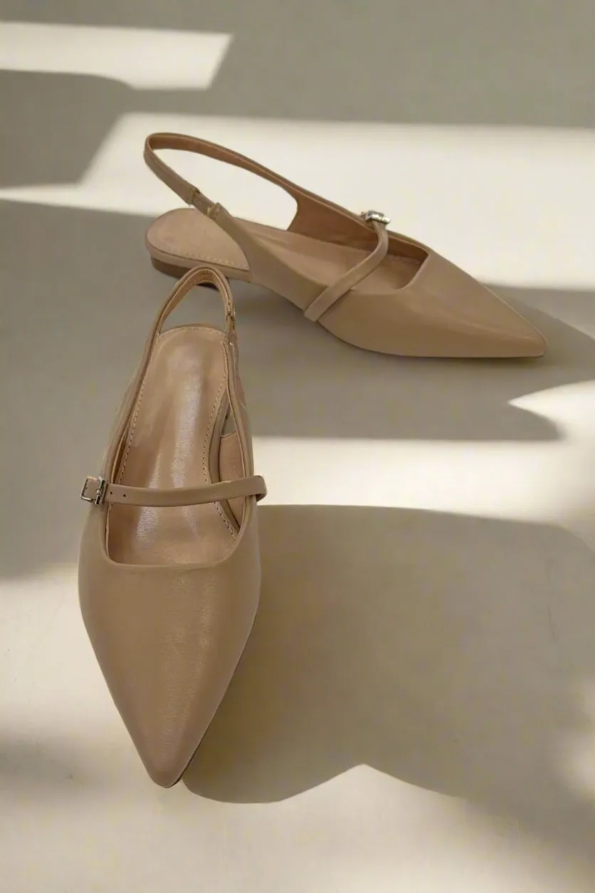 Beige  Pointy-toe Slingback Flats