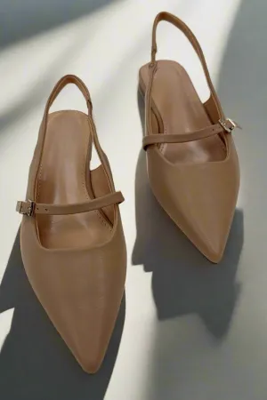 Beige  Pointy-toe Slingback Flats