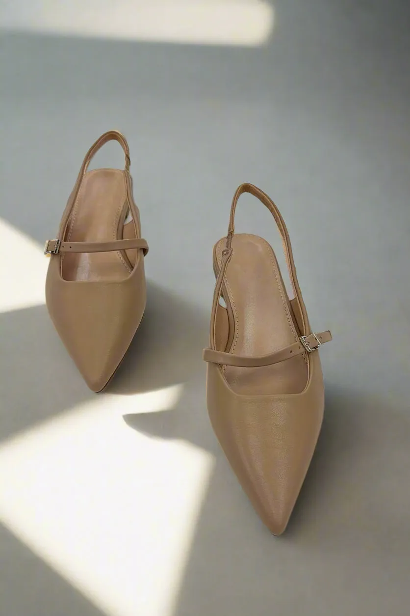 Beige  Pointy-toe Slingback Flats