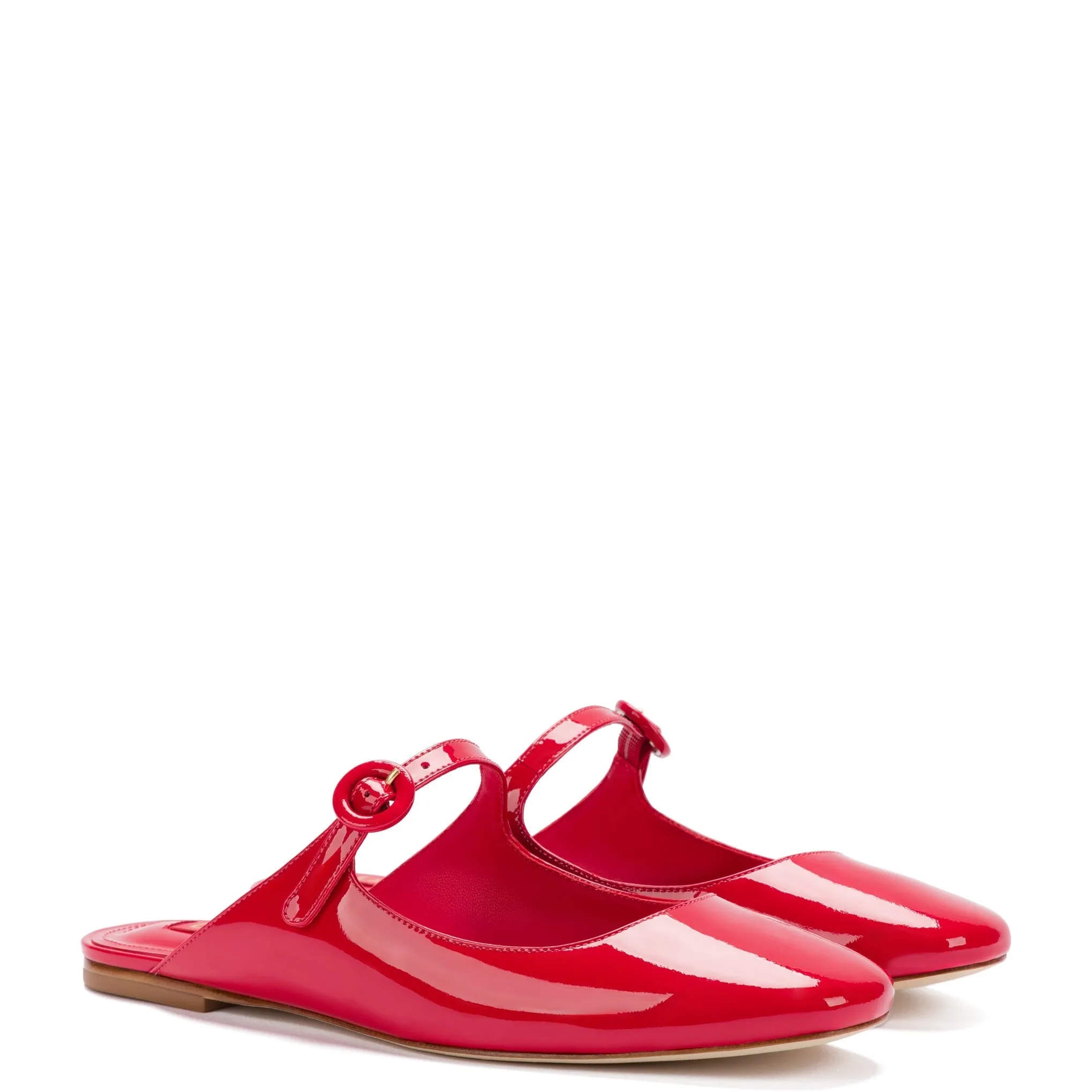 Blair Flat Mule In Scarlet Patent Leather by Larroudé