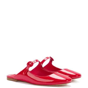 Blair Flat Mule In Scarlet Patent Leather by Larroudé