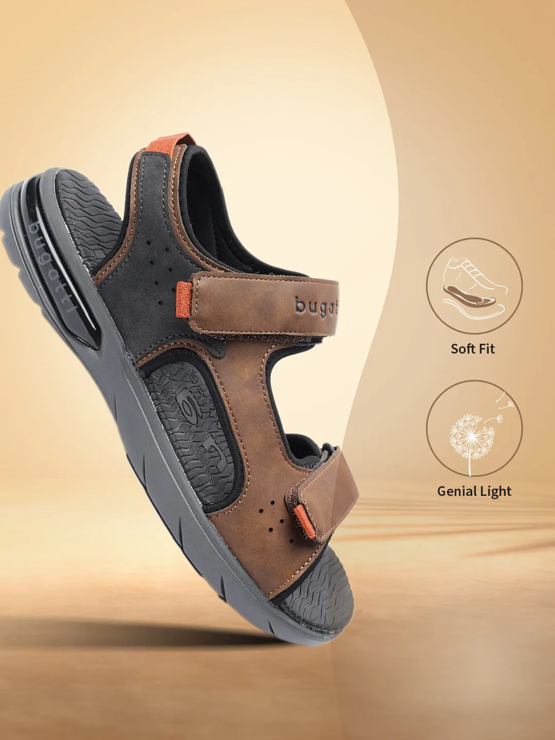 bugatti Brown & Black Back Strap Sandals