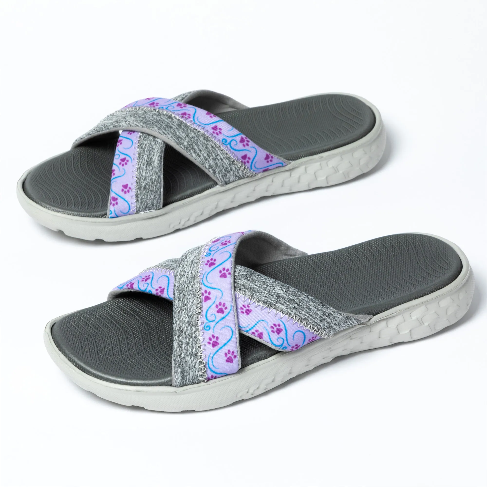 Cross Top Paw Print Slide Sandals