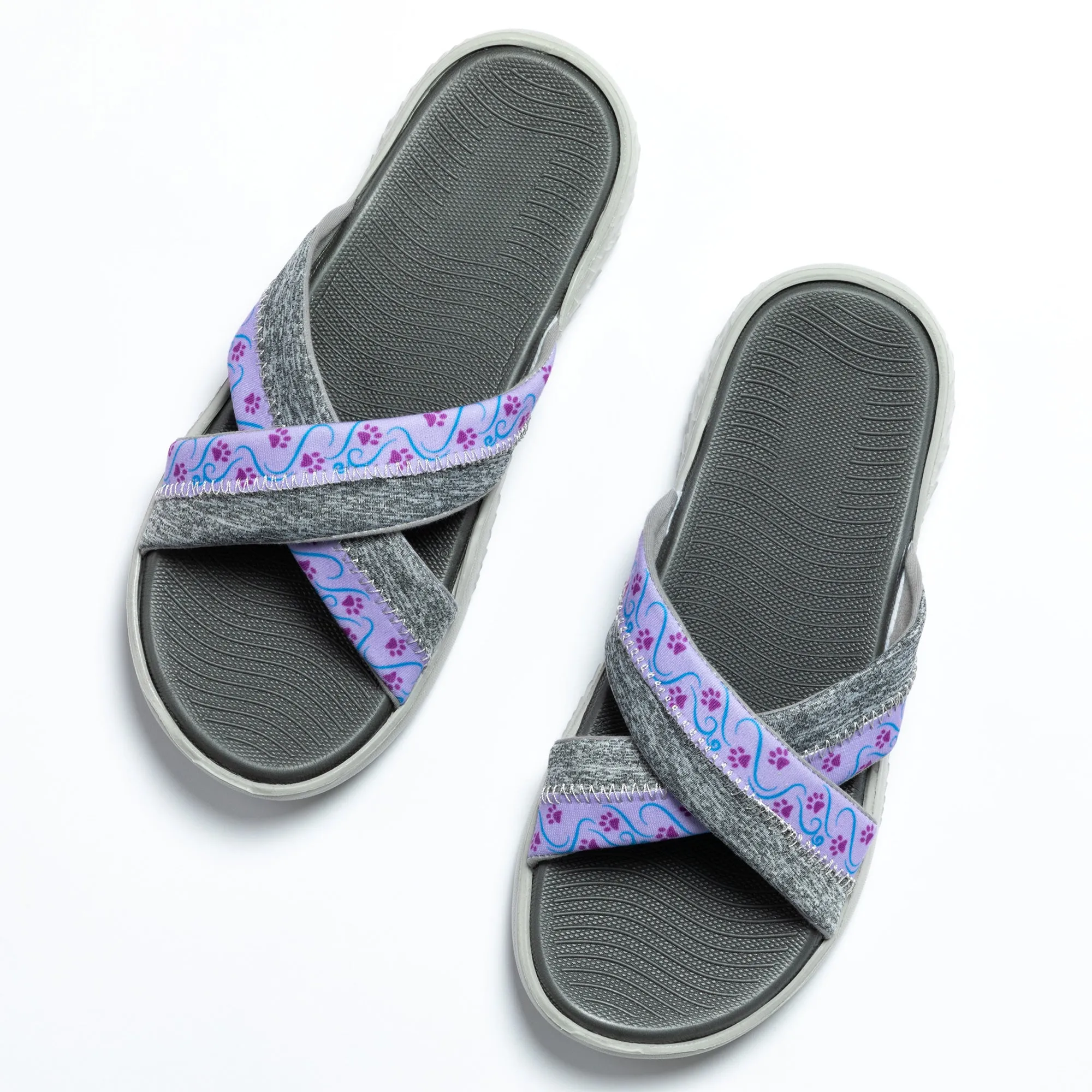 Cross Top Paw Print Slide Sandals