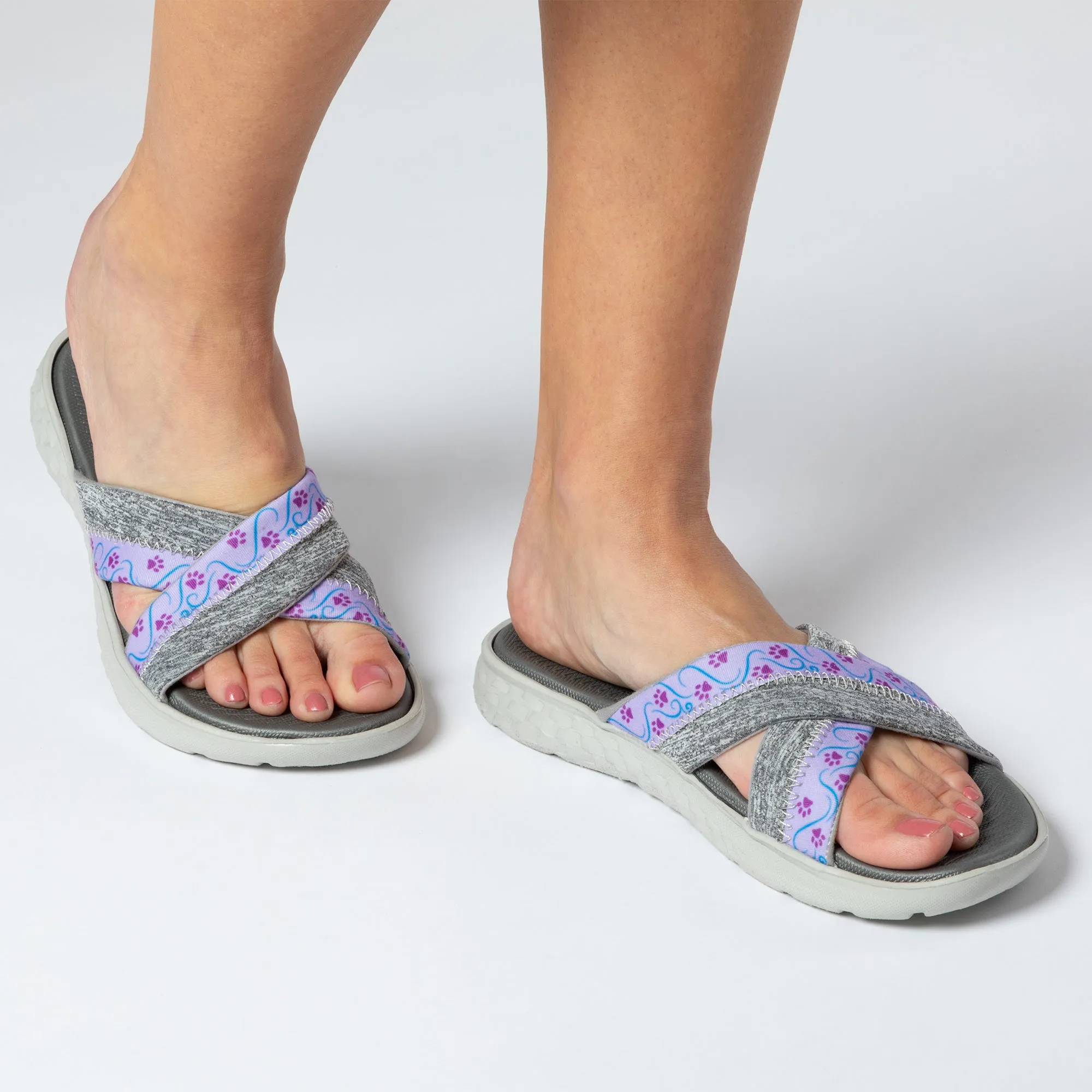Cross Top Paw Print Slide Sandals