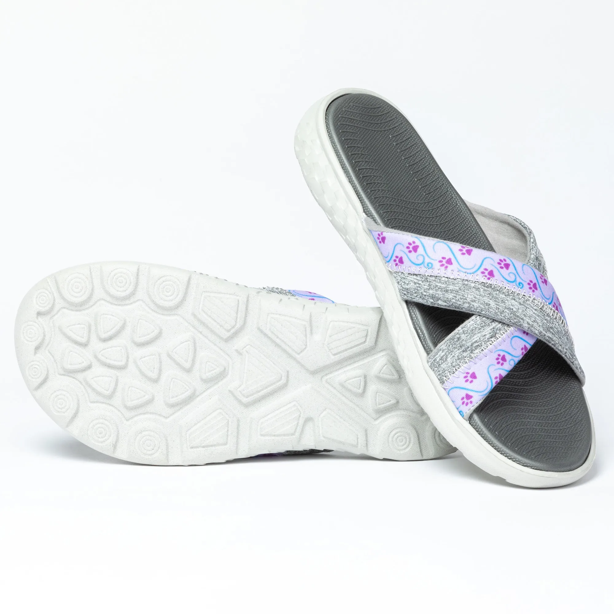Cross Top Paw Print Slide Sandals