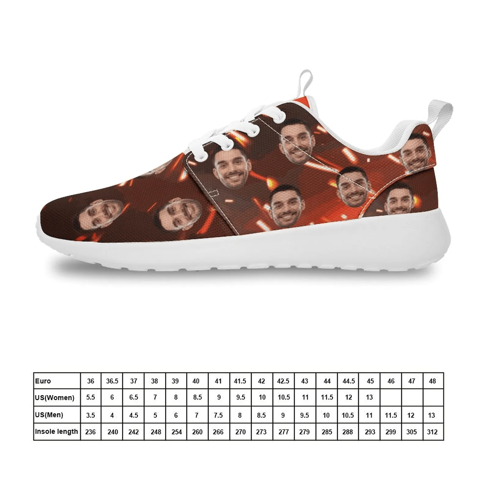 Custom Face Red Firework Breathable Lightweight Sports Shoes Sneakers