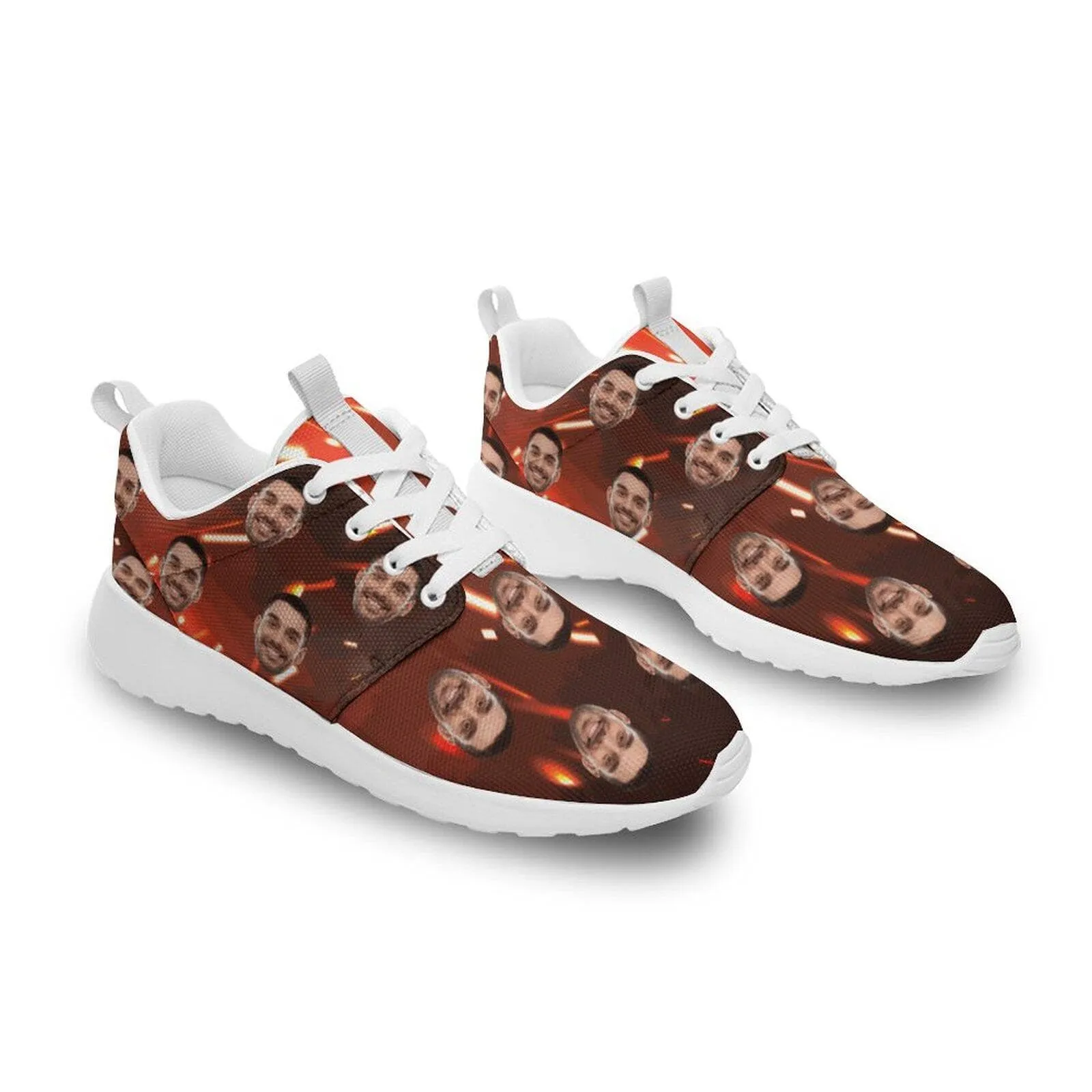 Custom Face Red Firework Breathable Lightweight Sports Shoes Sneakers