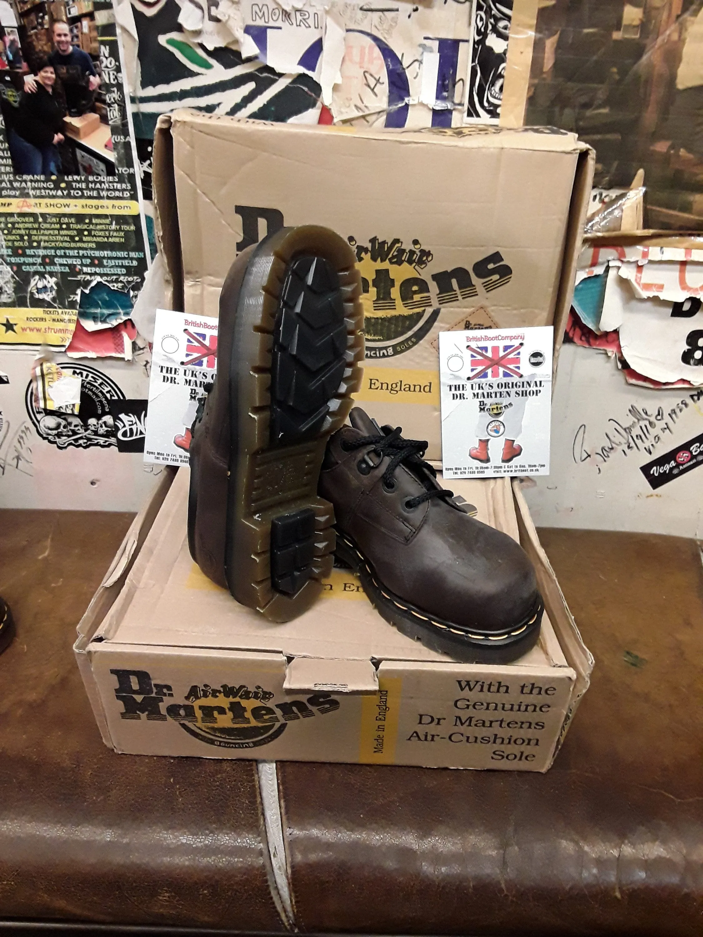 Dr Martens Vintage 90's, Brown Waxed Leather, INDUSTRIAL Shoes, Made in England / Various Sizes 8833