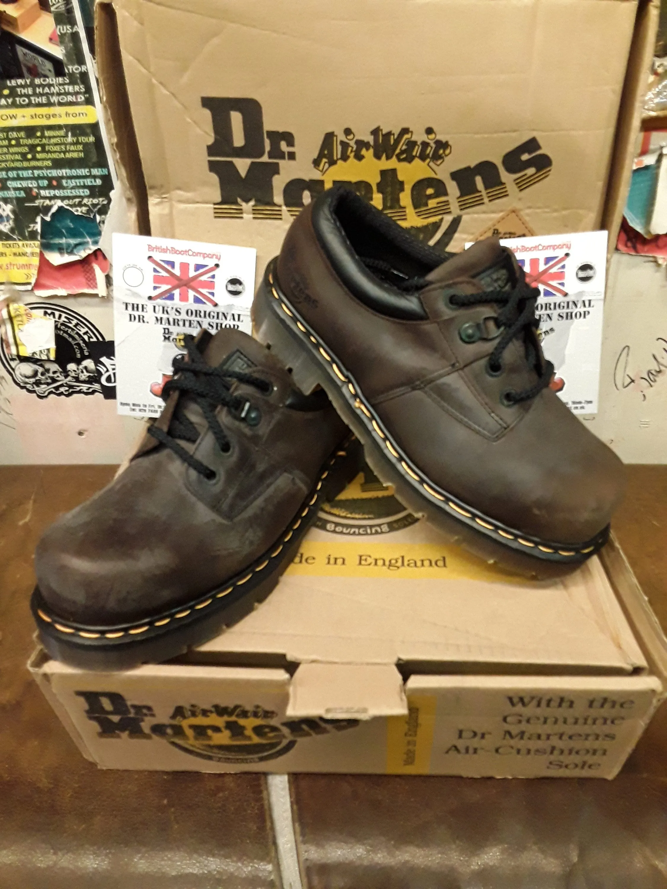 Dr Martens Vintage 90's, Brown Waxed Leather, INDUSTRIAL Shoes, Made in England / Various Sizes 8833