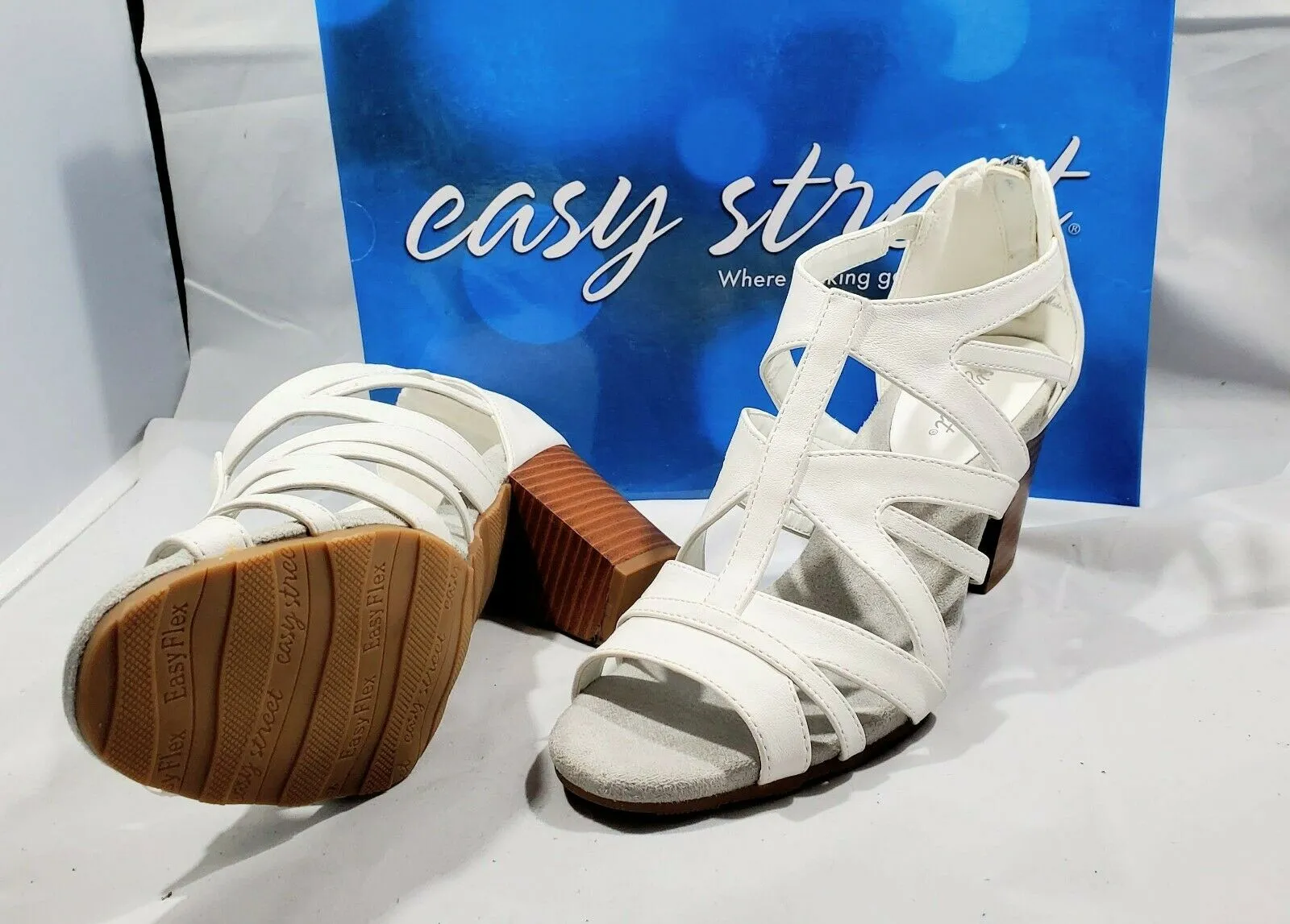 Easy Street Women's Amaze Sandal White Polyurethane Strappy Sandals -   9M