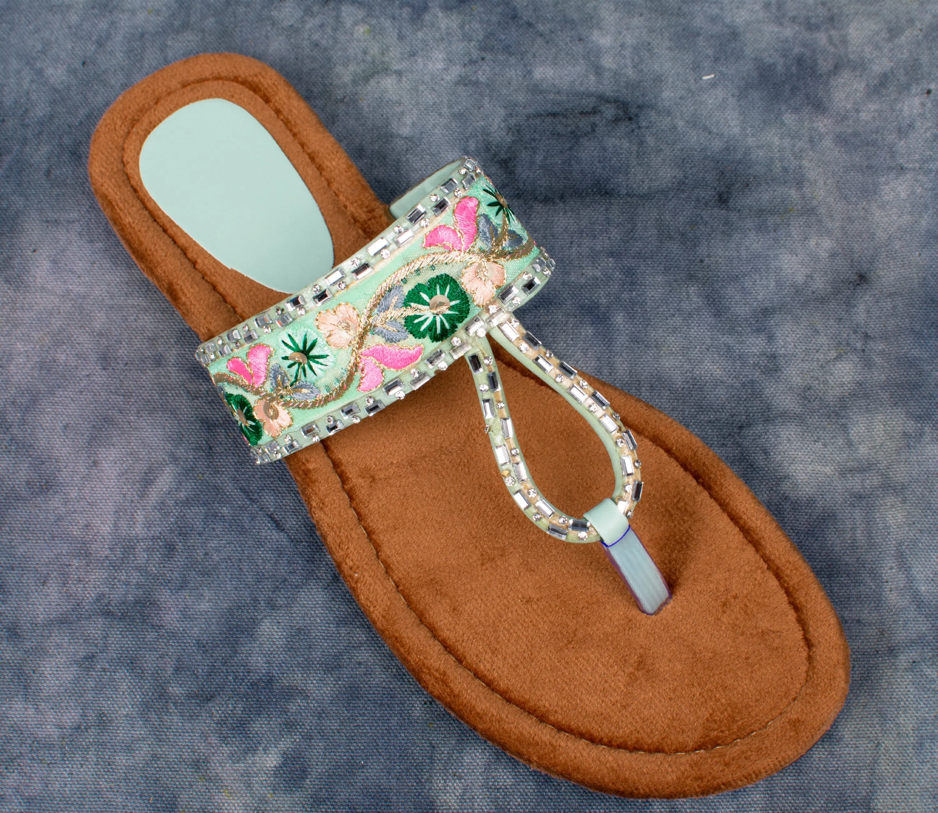 Embroidered Velvet Flat Sandals for Women – Traditional Handcrafted Footwear