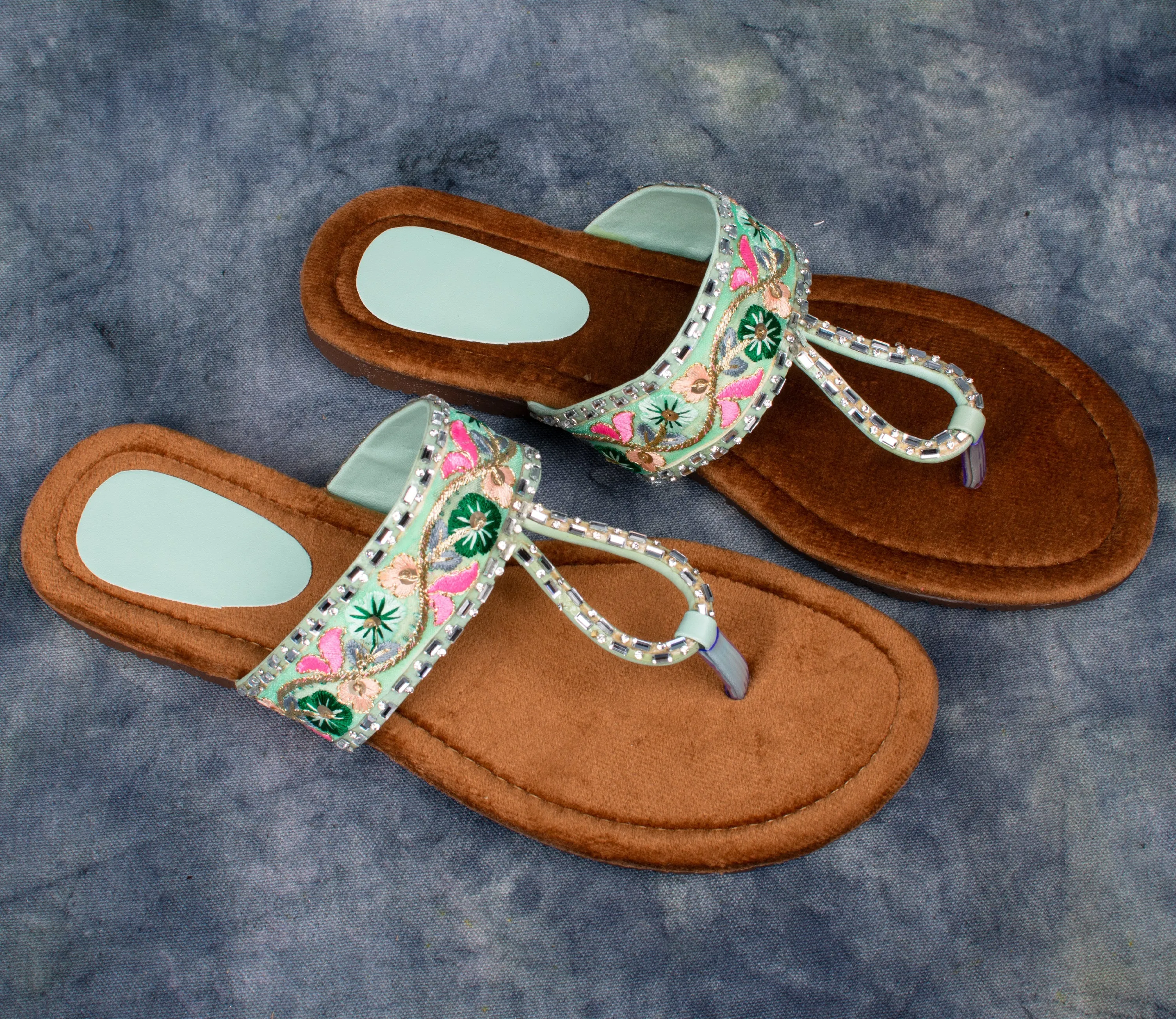 Embroidered Velvet Flat Sandals for Women – Traditional Handcrafted Footwear