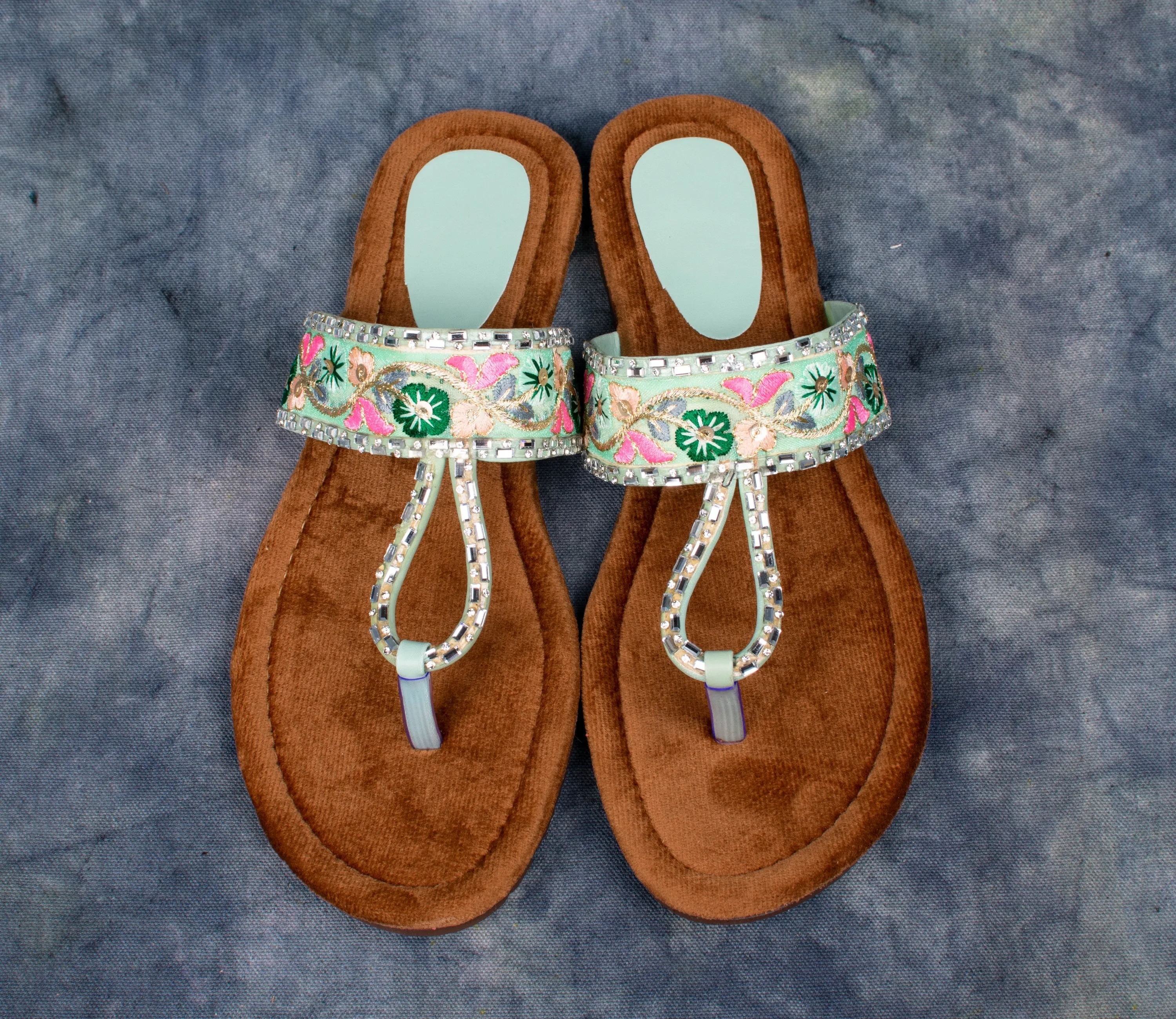 Embroidered Velvet Flat Sandals for Women – Traditional Handcrafted Footwear