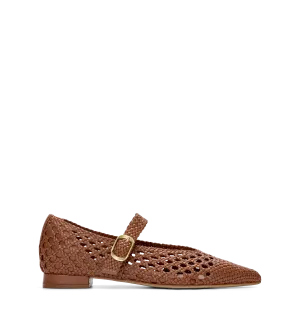 Forktail Walnut Tan Woven Leather Ballet Flats