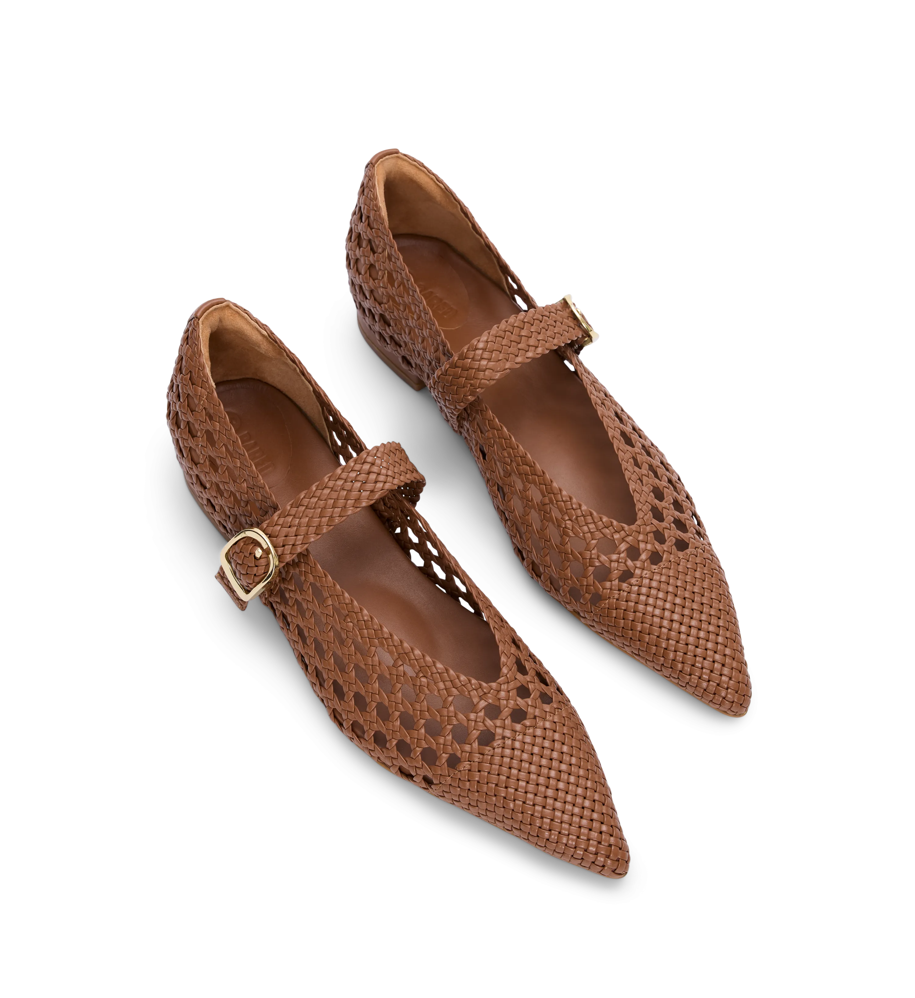 Forktail Walnut Tan Woven Leather Ballet Flats