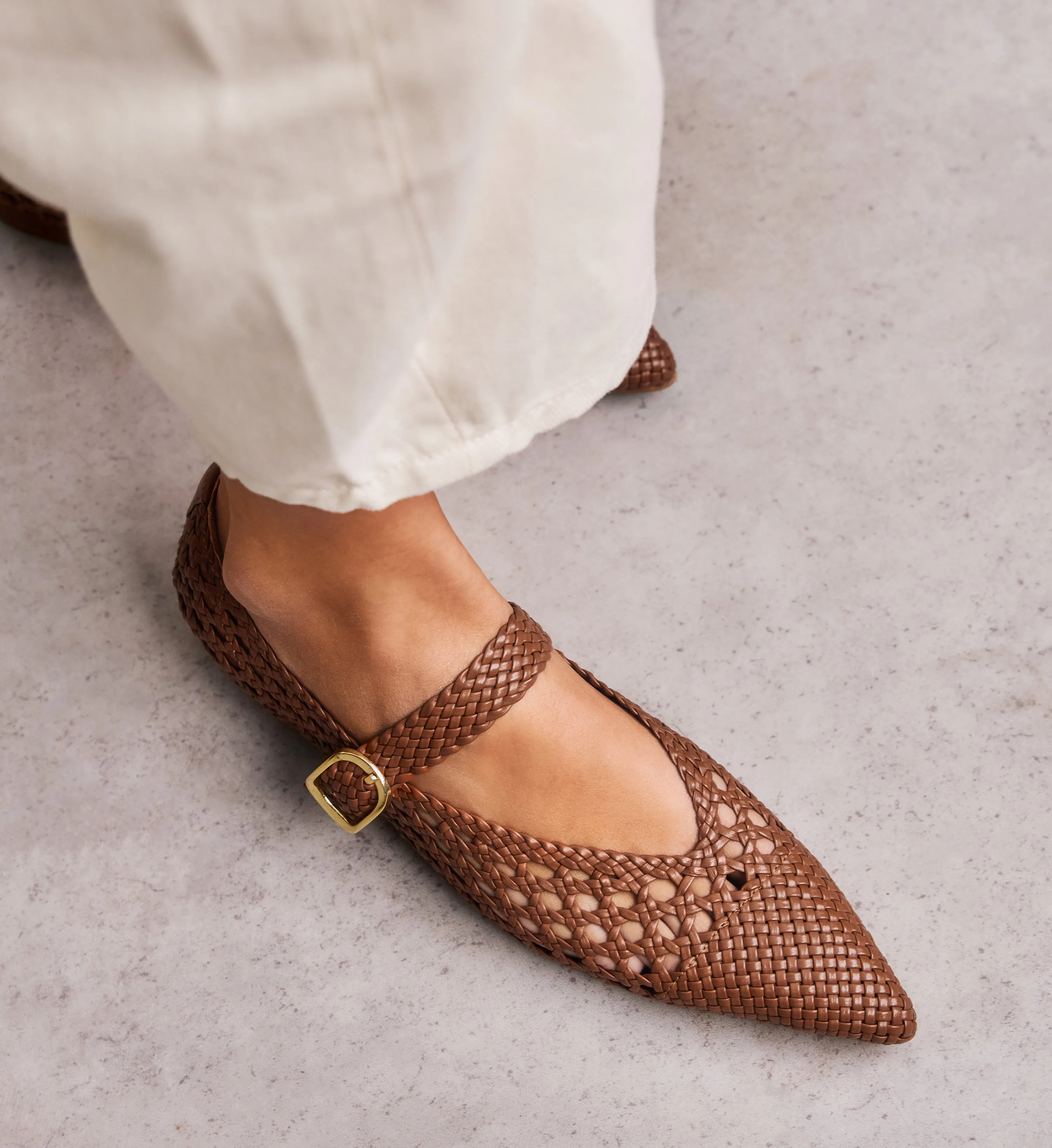 Forktail Walnut Tan Woven Leather Ballet Flats