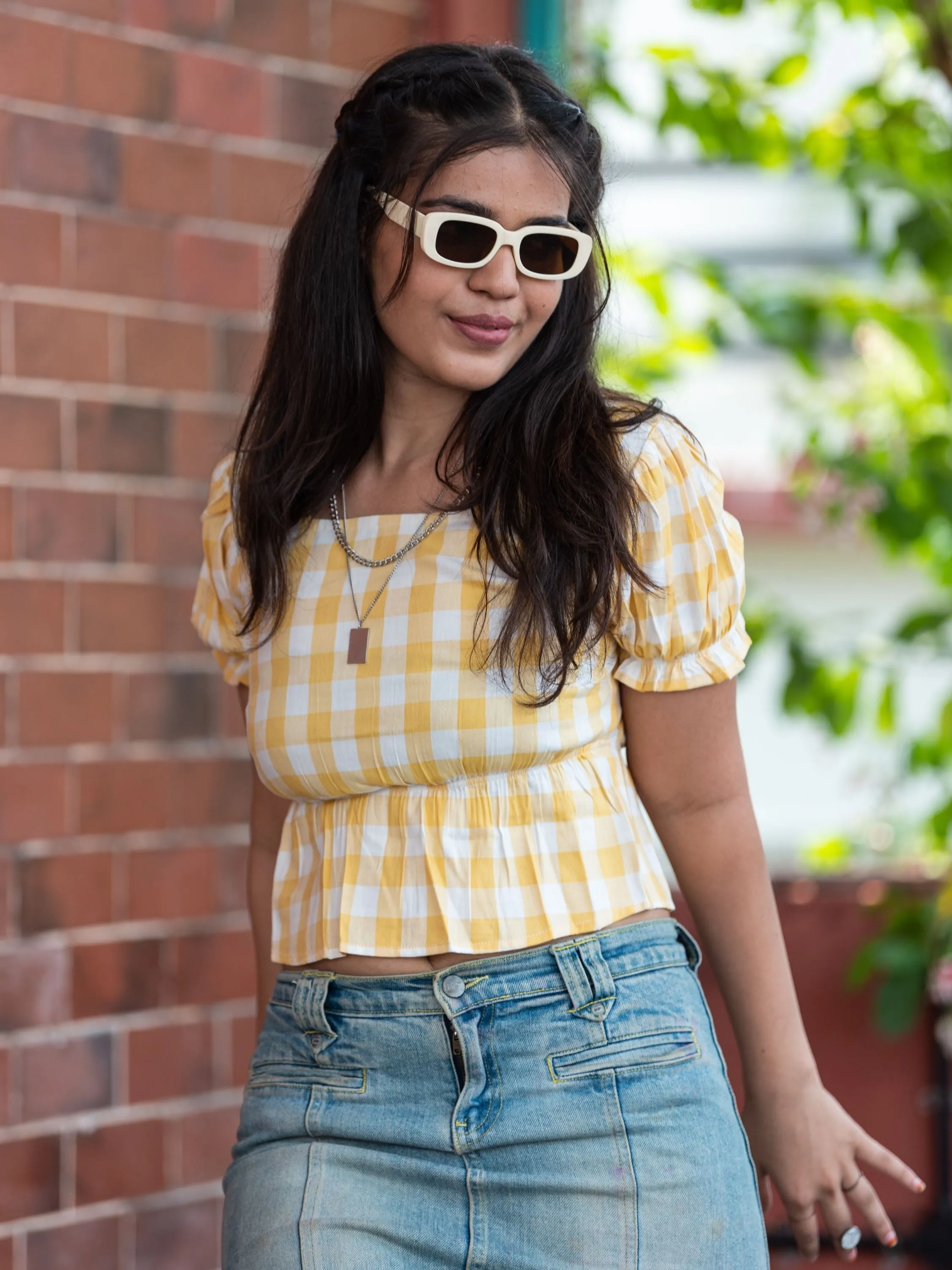 Ghingham Crop Top-Yellow