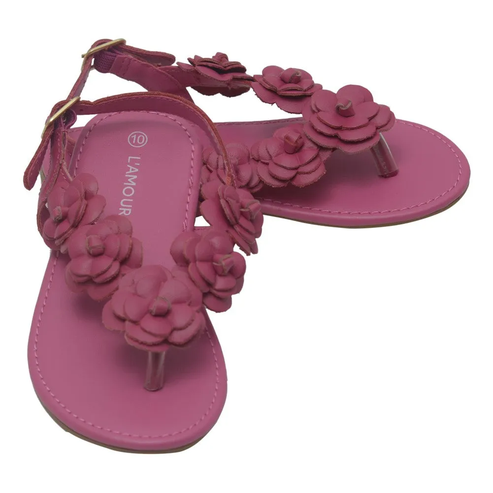 Girls Fuchsia Flower Blossom Accent Strap Sandals 11-4 Kids