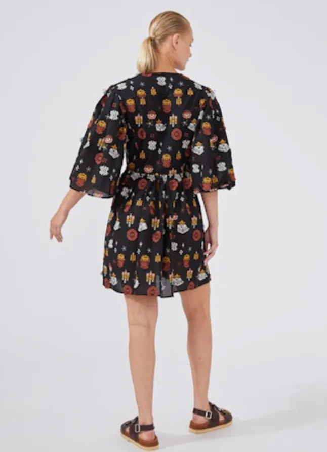 Hayley Menzies ESMERALDA EMBROIDERED SHORT DRESS BLACK MULTI
