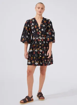 Hayley Menzies ESMERALDA EMBROIDERED SHORT DRESS BLACK MULTI