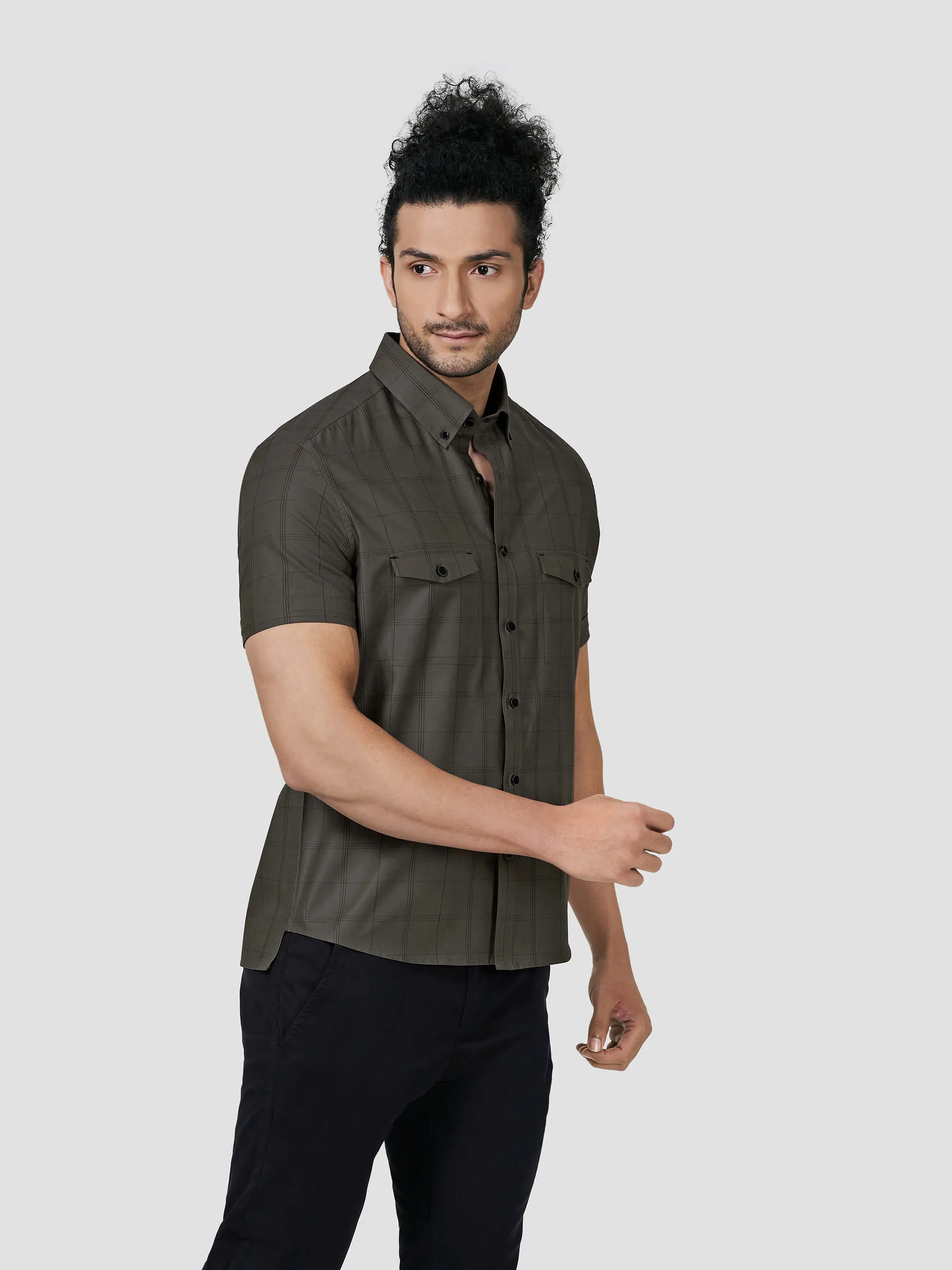 Impulse Short Sleeve Untuck Fit Check Shirt