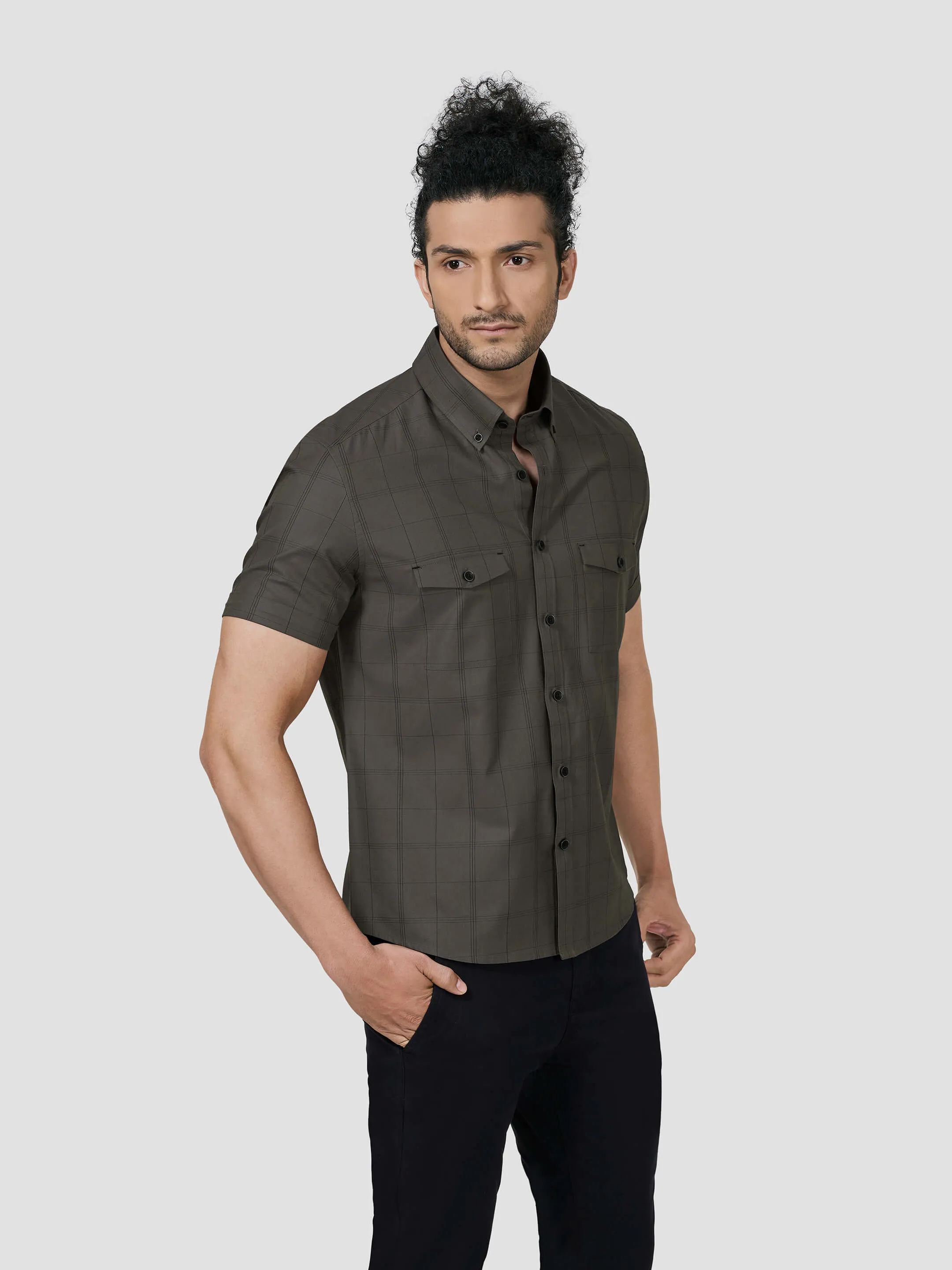 Impulse Short Sleeve Untuck Fit Check Shirt