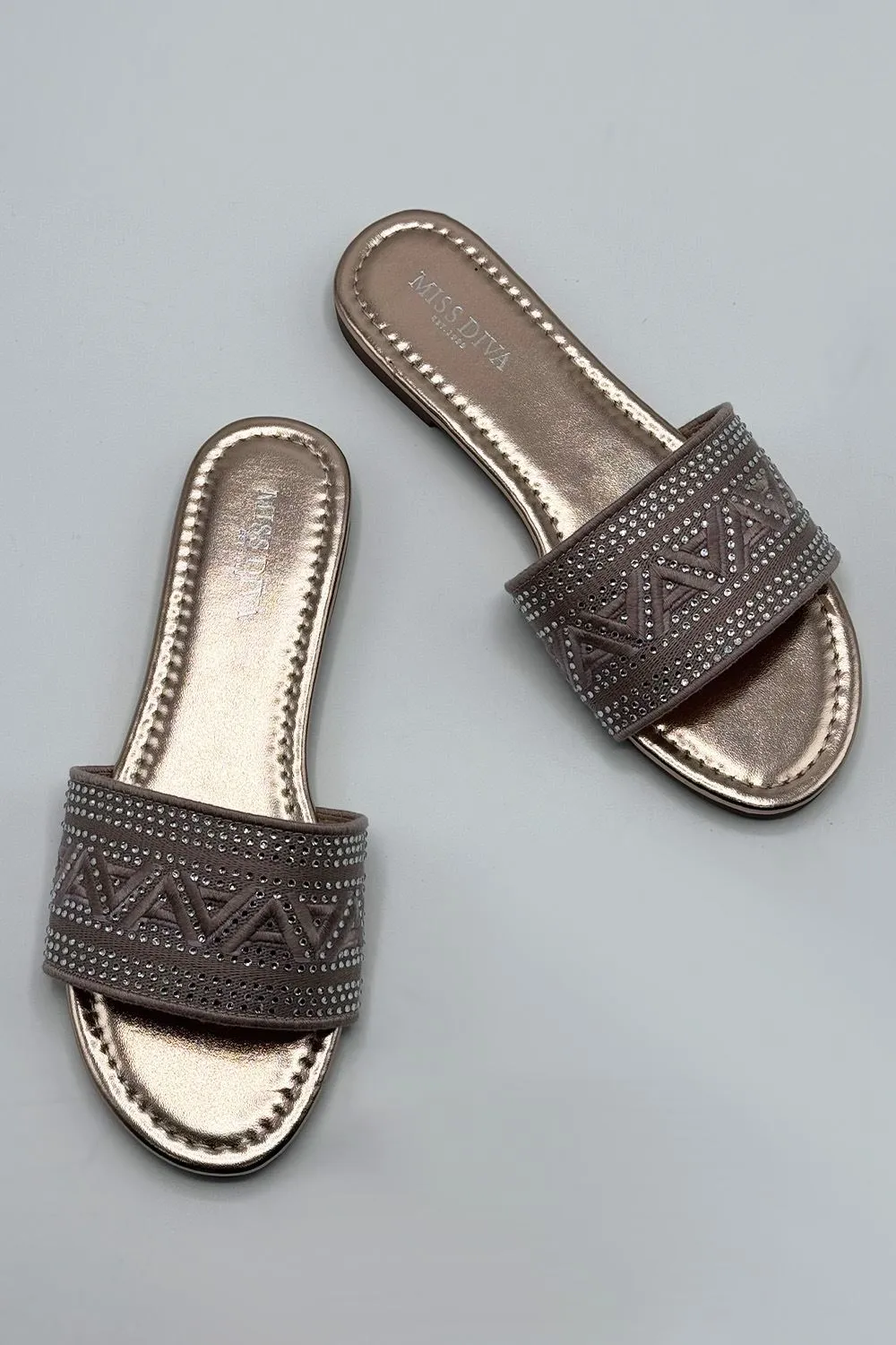 Kree Diamante Patterned Sliders in Rose Gold