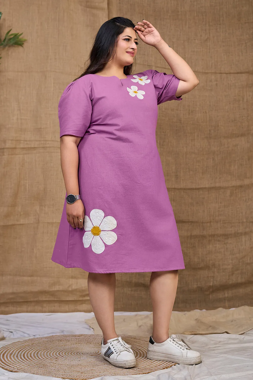 Lavender cotton dress with pockets