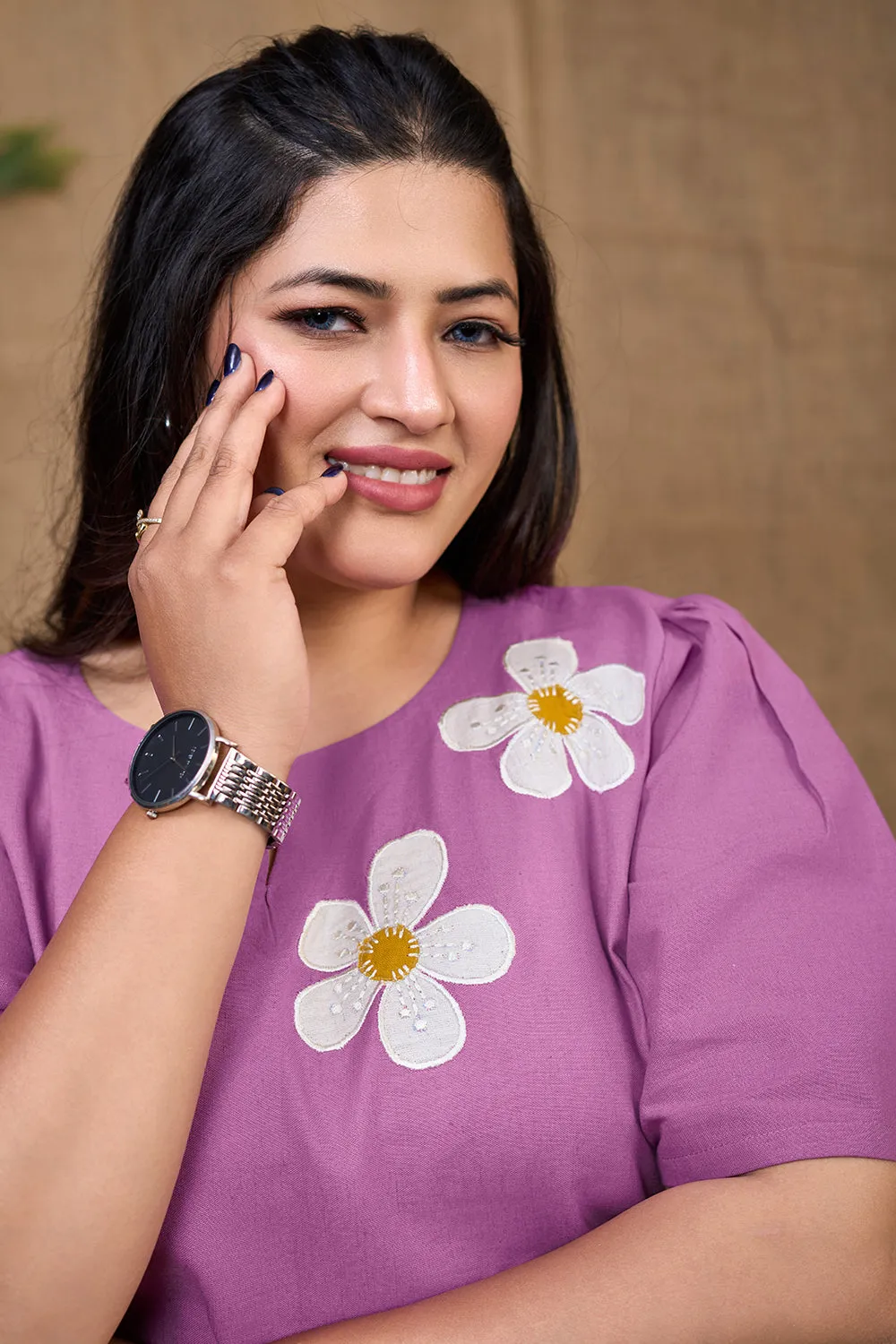 Lavender cotton dress with pockets