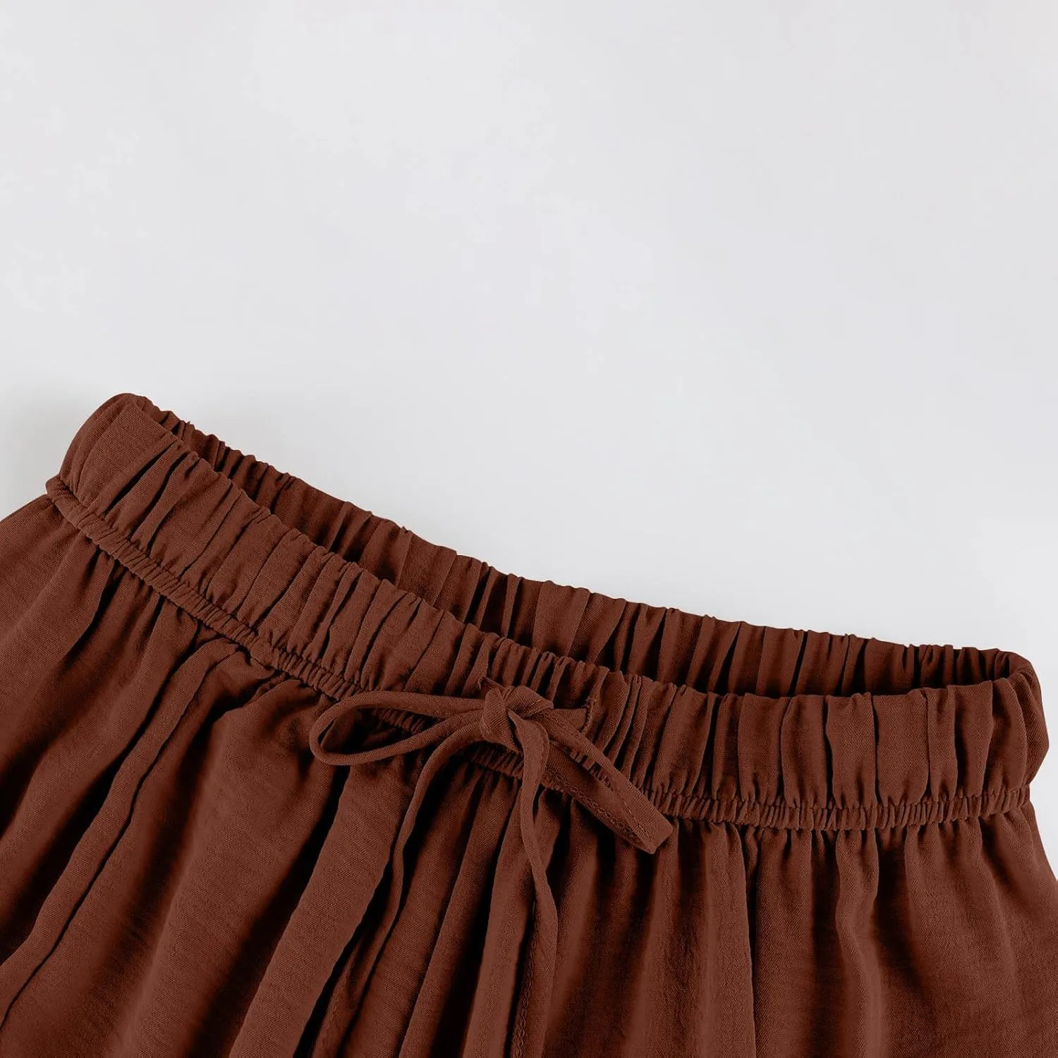Linen Pants for Women Casual Summer Drawstring High Waisted Wide Leg Pants Loose Fit Multi-Pocket Solid Trousers Baggy
