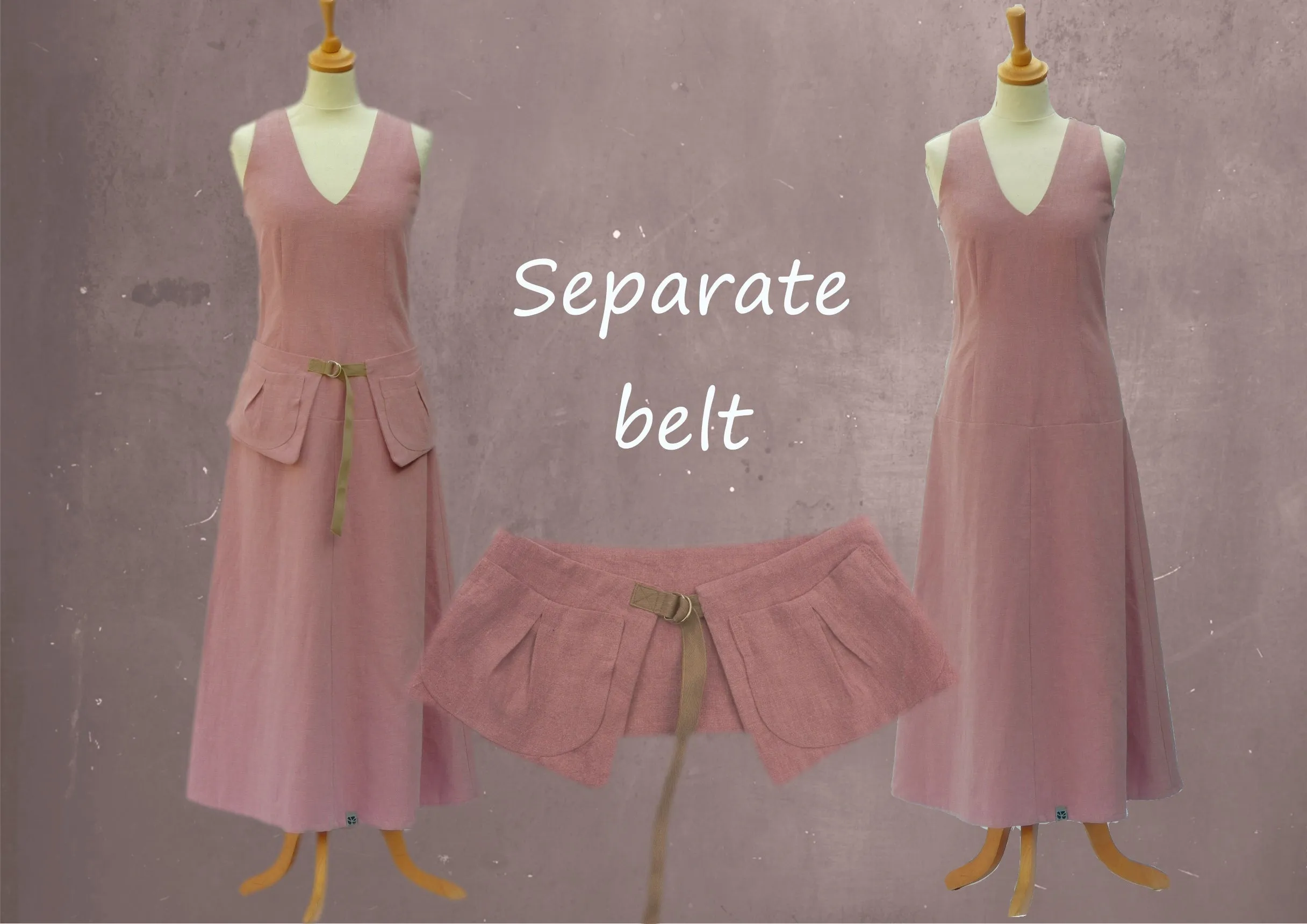 Linnen maxi jurk met losse heupband, Linen maxi dress with separate belt