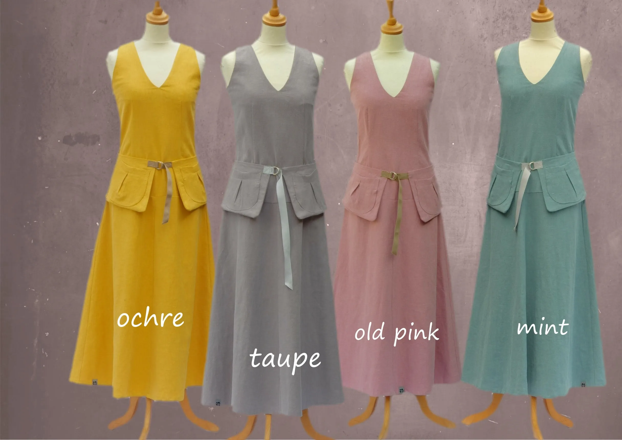 Linnen maxi jurk met losse heupband, Linen maxi dress with separate belt