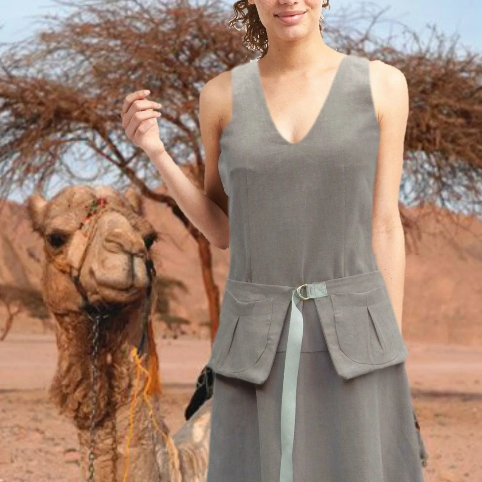Linnen maxi jurk met losse heupband, Linen maxi dress with separate belt