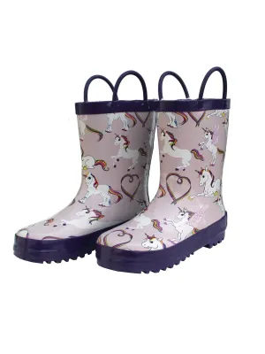Little Girls Pink Rainbow Unicorn Side Handle Rain Boots 5-10 Toddler