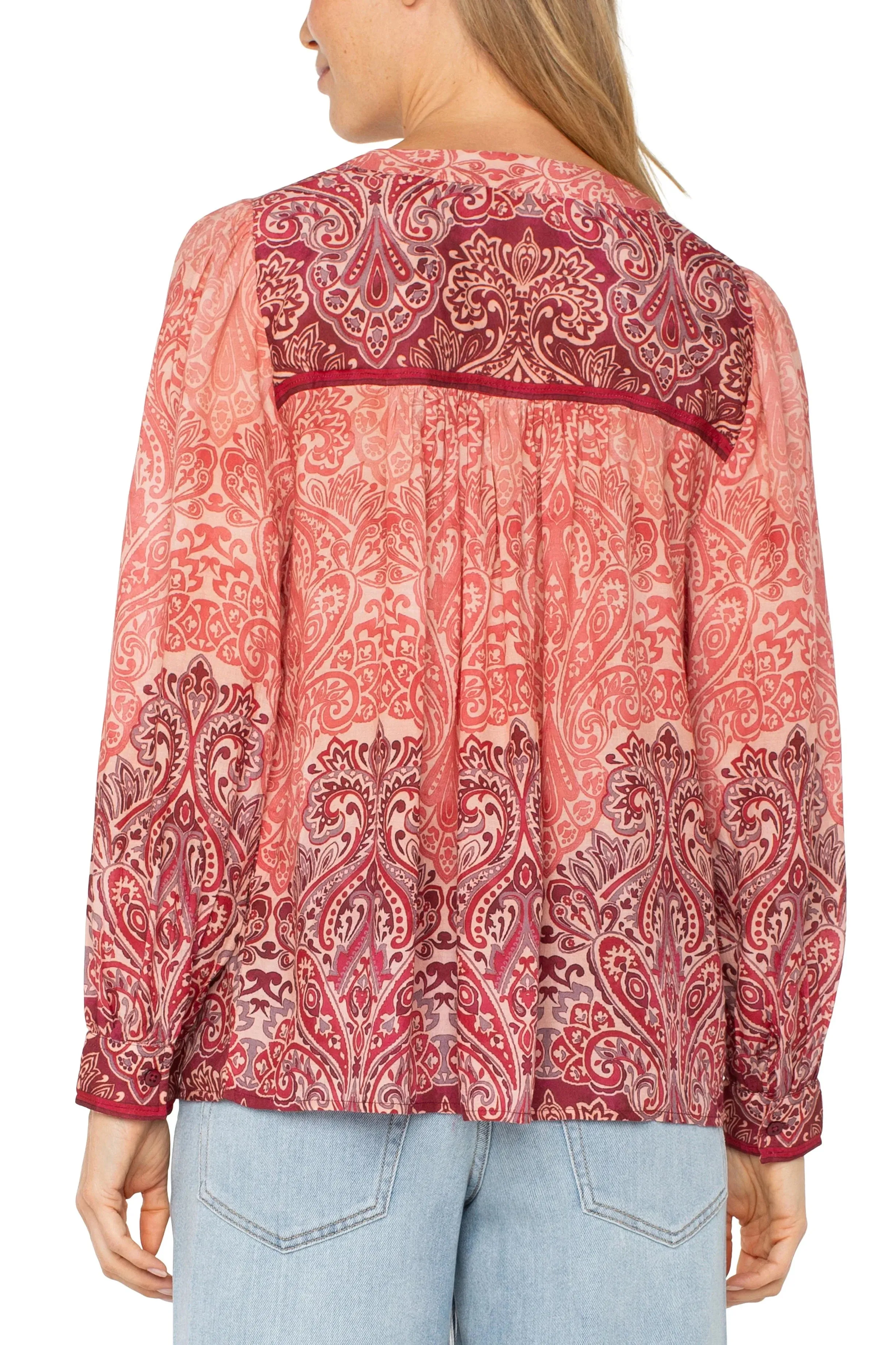 Liverpool Long Sleeve V-Neck Popover Blouse